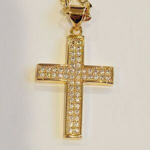 Men's 18kt Gold Plated Marine Link Chain with Cross pendant